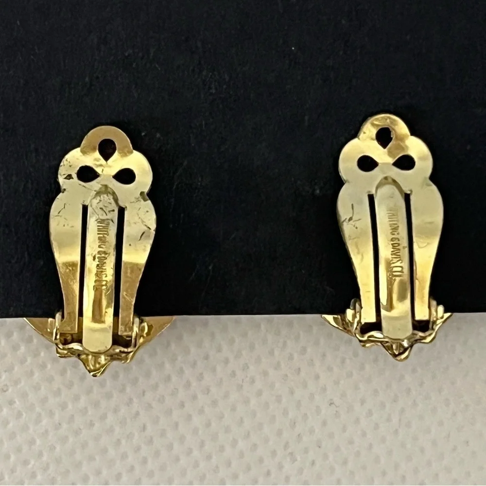 Vintage Whiting & Davis Iridescent Gold Tone Clip On Earrings